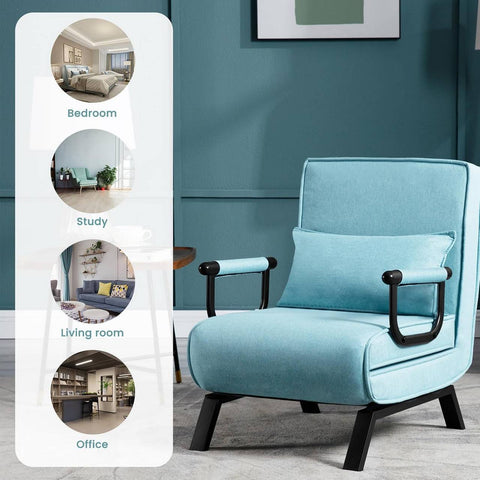 Rootz Convertible Bed Chair - 3 in 1 Sofa Lounger - Folding Chair - Adjustable Backrest - High-Resilience Foam - Compact Design - 65cm x 78cm x 75cm