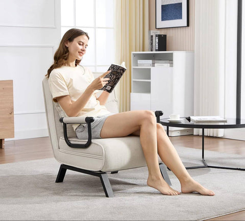 Rootz 3-in-1 Sleep Armchair - Convertible Sleeper Chair - Recliner Chair - Adjustable Backrest - Linen Brown- 65cm x 78cm x 75cm