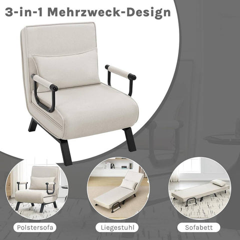 Rootz 3-in-1 Sleep Armchair - Convertible Sleeper Chair - Recliner Chair - Adjustable Backrest - Linen Brown- 65cm x 78cm x 75cm