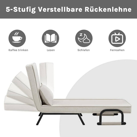 Rootz 3-in-1 Sleep Armchair - Convertible Sleeper Chair - Recliner Chair - Adjustable Backrest - Linen Brown- 65cm x 78cm x 75cm