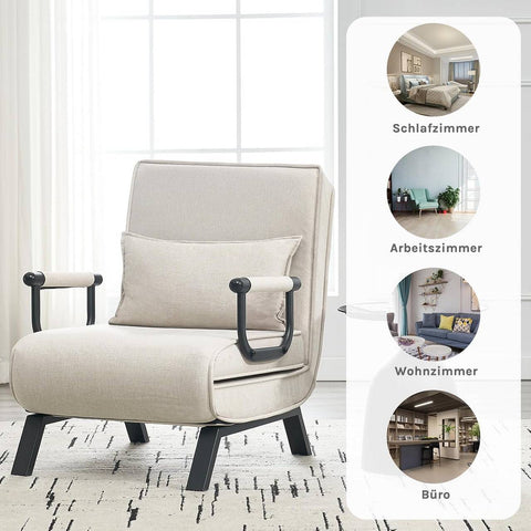 Rootz 3-in-1 Sleep Armchair - Convertible Sleeper Chair - Recliner Chair - Adjustable Backrest - Linen Brown- 65cm x 78cm x 75cm