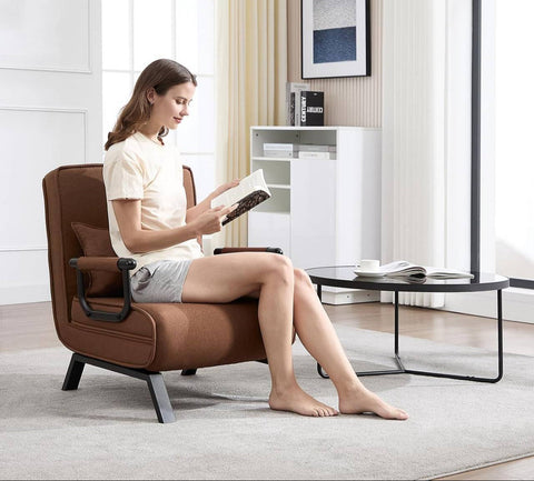 Rootz Sleep Armchair 3 in 1 - Convertible Armchair - Linen Brown Chair - Adjustable Backrest - 65 x 78 x 75 cm Armchair; 184 x 26 x 65 cm Bed