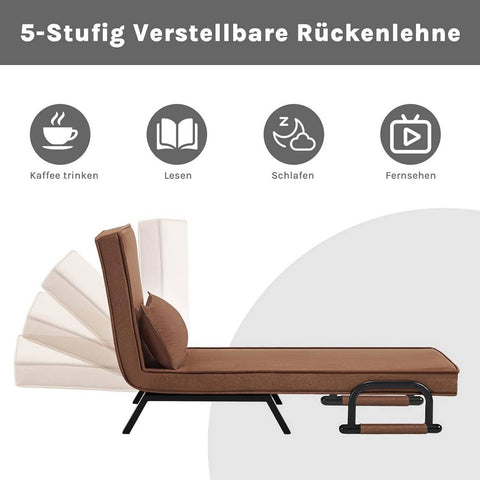 Rootz Sleep Armchair 3 in 1 - Convertible Armchair - Linen Brown Chair - Adjustable Backrest - 65 x 78 x 75 cm Armchair; 184 x 26 x 65 cm Bed