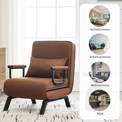 Rootz Sleep Armchair 3 in 1 - Convertible Armchair - Linen Brown Chair - Adjustable Backrest - 65 x 78 x 75 cm Armchair; 184 x 26 x 65 cm Bed