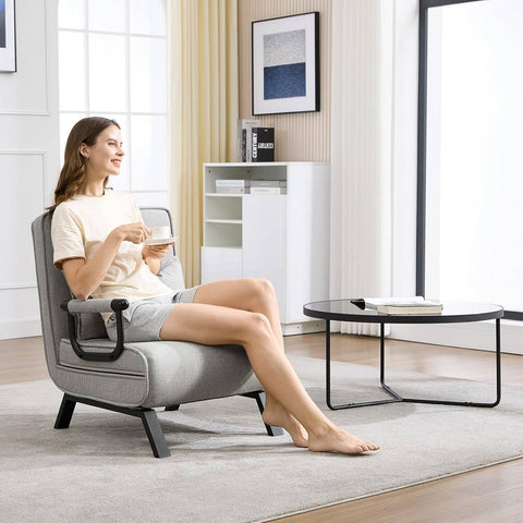 Rootz 3 in 1 Sleep Armchair - Convertible Chair - Adjustable Recliner - Space-Saving - Linen Grey - 65 x 78 x 75 cm