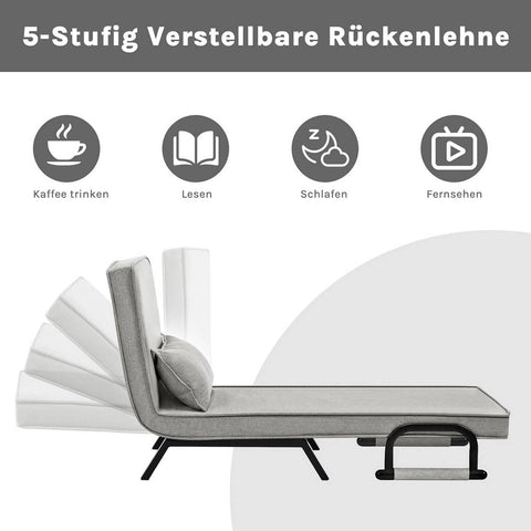 Rootz 3 in 1 Sleep Armchair - Convertible Chair - Adjustable Recliner - Space-Saving - Linen Grey - 65 x 78 x 75 cm