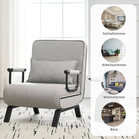 Rootz 3 in 1 Sleep Armchair - Convertible Chair - Adjustable Recliner - Space-Saving - Linen Grey - 65 x 78 x 75 cm