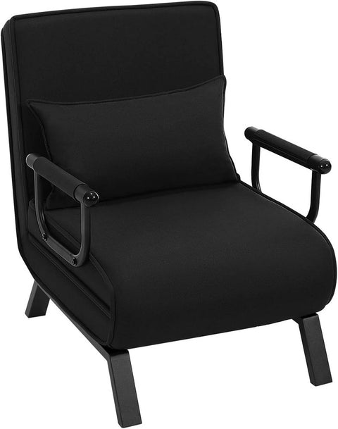 Rootz 3-in-1 Sleep Armchair - Convertible Sofa - Folding Lounger - Adjustable Backrest - Black Linen - Metal Frame - 65 x 78 x 75 cm (Chair), 184 x 26 x 65 cm (Bed)