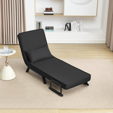 Rootz 3-in-1 Sleep Armchair - Convertible Sofa - Folding Lounger - Adjustable Backrest - Black Linen - Metal Frame - 65 x 78 x 75 cm (Chair), 184 x 26 x 65 cm (Bed)