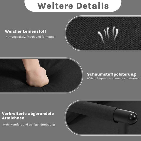 Rootz 3-in-1 Sleep Armchair - Convertible Sofa - Folding Lounger - Adjustable Backrest - Black Linen - Metal Frame - 65 x 78 x 75 cm (Chair), 184 x 26 x 65 cm (Bed)