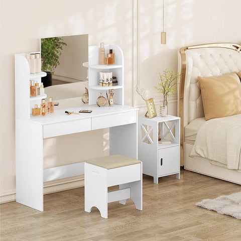 Rootz Make-Up Stool - Vanity Seat - Foot Stool - Comfortable 150kg Capacity - Elegant Brown White - 40cm x 45cm x 30cm