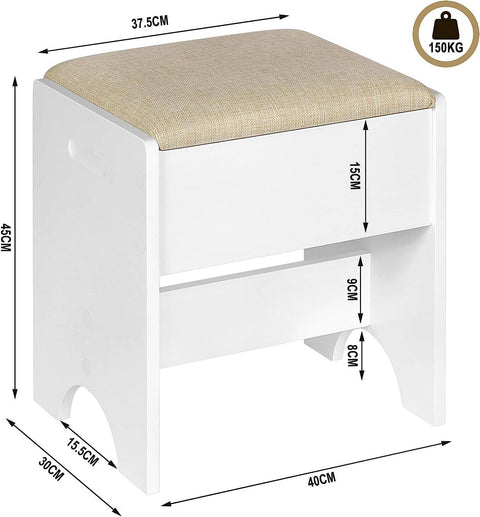 Rootz Make-Up Stool - Vanity Seat - Foot Stool - Comfortable 150kg Capacity - Elegant Brown White - 40cm x 45cm x 30cm