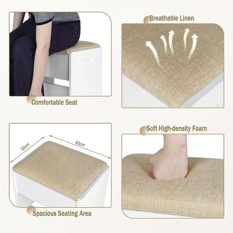 Rootz Make-Up Stool - Vanity Seat - Foot Stool - Comfortable 150kg Capacity - Elegant Brown White - 40cm x 45cm x 30cm