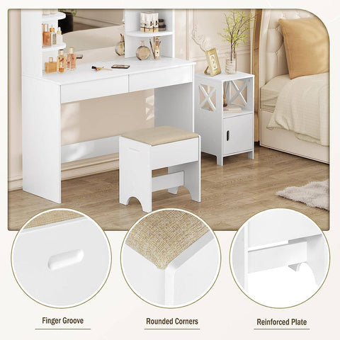 Rootz Make-Up Stool - Vanity Seat - Foot Stool - Comfortable 150kg Capacity - Elegant Brown White - 40cm x 45cm x 30cm