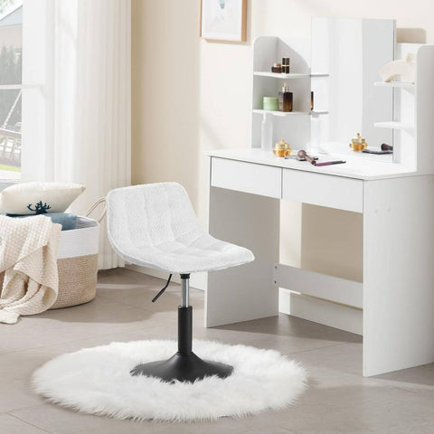 Rootz Makeup Stool Bar Stool - Chenille Chair - Ergonomic Chair - Comfort & Durability - 42.5x35cm Seat, Adjustable Height 38-49.5cm, White/Gray