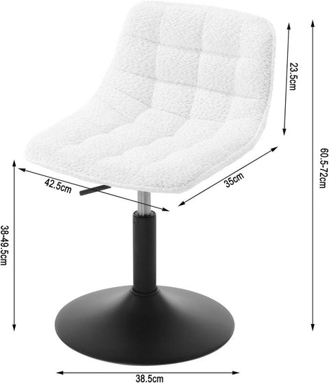 Rootz 2 Piece Set Makeup Bar Stool - Comfortable Chenille Seats - Ergonomic Chair - Height Adjustable - 42.5x35 cm - White