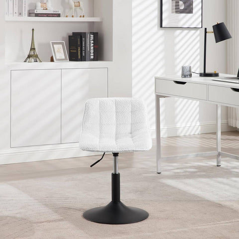 Rootz 2 Piece Set Makeup Bar Stool - Comfortable Chenille Seats - Ergonomic Chair - Height Adjustable - 42.5x35 cm - White