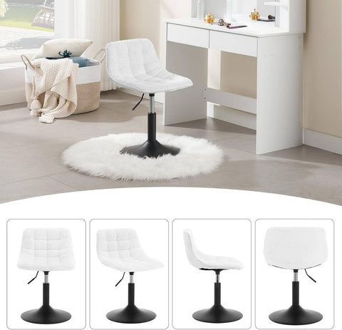 Rootz Makeup Stool Bar Stool - Chenille Chair - Ergonomic Chair - Comfort & Durability - 42.5x35cm Seat, Adjustable Height 38-49.5cm, White/Gray