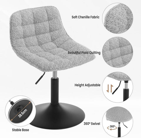 Rootz Set of 2 Makeup Stools - Bar Chairs - Comfortable Chenille - Ergonomic Support - 42.5 x 35 cm