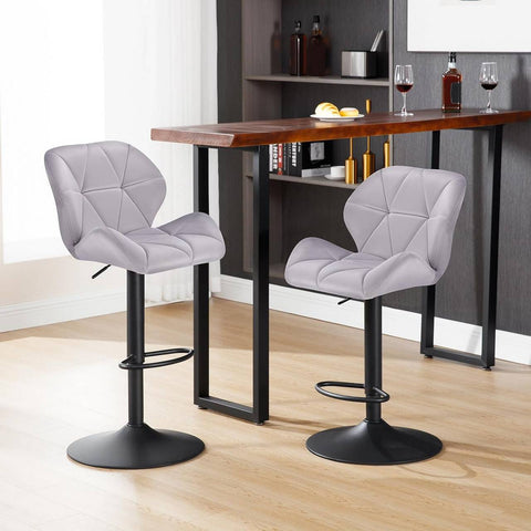 Rootz Velvet Bar Stool - Counter Stool - Adjustable Bar Chair - Ergonomic Design - Robust Construction - Non-Slip Base - 94cm-116cm x 50cm x 40cm