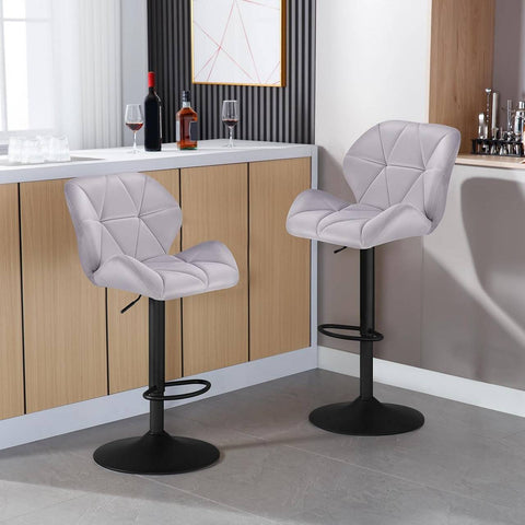 Rootz Velvet Bar Stool - Counter Stool - Adjustable Bar Chair - Ergonomic Design - Robust Construction - Non-Slip Base - 94cm-116cm x 50cm x 40cm