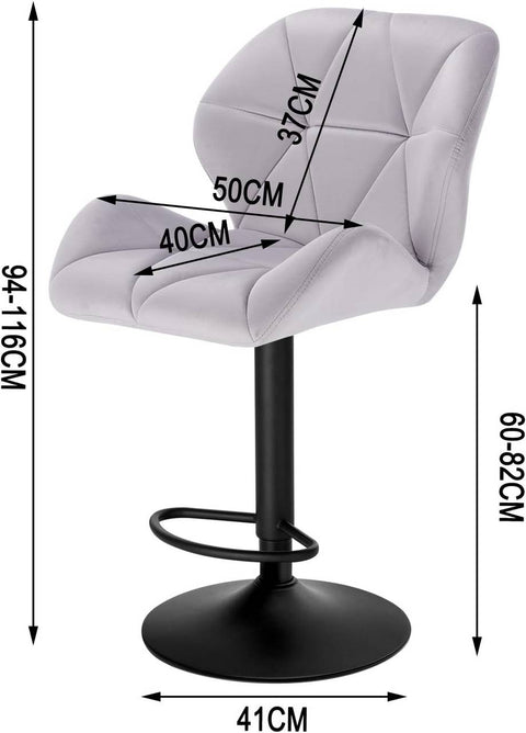 Rootz Velvet Bar Stool - Counter Stool - Adjustable Bar Chair - Ergonomic Design - Robust Construction - Non-Slip Base - 94cm-116cm x 50cm x 40cm