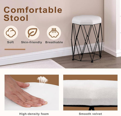 Rootz Makeup Stool - Vanity Chair - Dressing Room Stool - Soft Padded Seat - Sturdy Metal Frame - Anti-Slip Design - 30cm x 44.5cm x 30cm