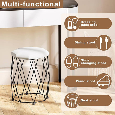 Rootz Makeup Stool - Vanity Chair - Dressing Room Stool - Soft Padded Seat - Sturdy Metal Frame - Anti-Slip Design - 30cm x 44.5cm x 30cm