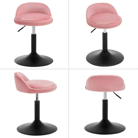 Rootz Makeup Stool Set - Height Adjustable Office Boosters - Pink & Black Velvet - Ergonomic Support - 38.5 x 49.5-65.5 x 43 cm