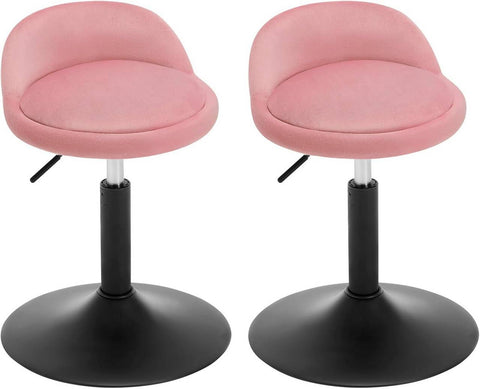 Rootz Makeup Stool Set - Height Adjustable Office Boosters - Pink & Black Velvet - Ergonomic Support - 38.5 x 49.5-65.5 x 43 cm