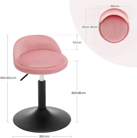 Rootz Makeup Stool Set - Height Adjustable Office Boosters - Pink & Black Velvet - Ergonomic Support - 38.5 x 49.5-65.5 x 43 cm
