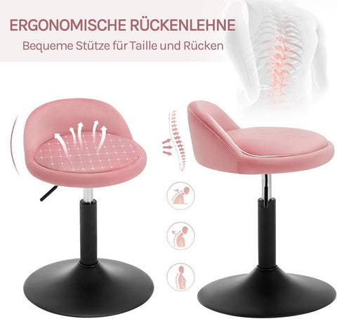 Rootz Adjustable Pink Makeup Stool - Office Booster - Rotating Stool - Velvet Comfort - 38.5cm x 49.5-65.5cm x 43cm