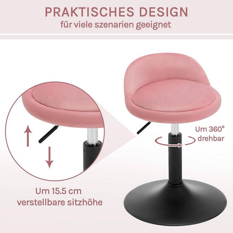 Rootz Makeup Stool Set - Height Adjustable Office Boosters - Pink & Black Velvet - Ergonomic Support - 38.5 x 49.5-65.5 x 43 cm