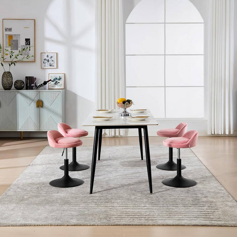 Rootz Makeup Stool Set - Height Adjustable Office Boosters - Pink & Black Velvet - Ergonomic Support - 38.5 x 49.5-65.5 x 43 cm