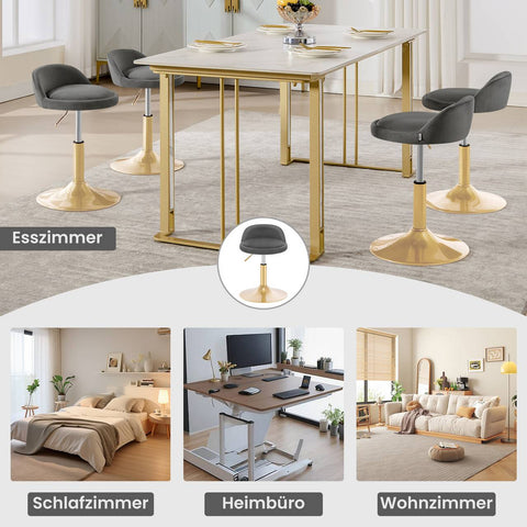 Rootz Adjustable Makeup Stool - Office Booster - Kitchen Rotating Seat - Enhances Comfort - 38.5 x 49.5-65.5 x 43 cm -Grey + Gold