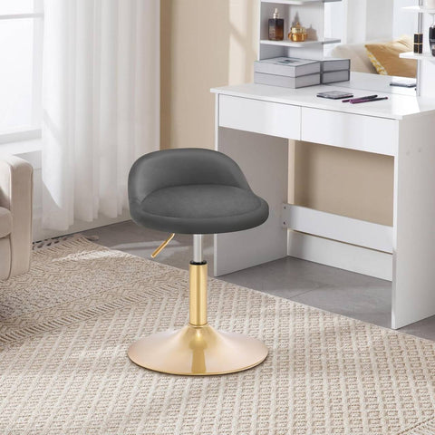 Rootz Adjustable Makeup Stool - Office Booster - Kitchen Rotating Seat - Enhances Comfort - 38.5 x 49.5-65.5 x 43 cm -Grey + Gold