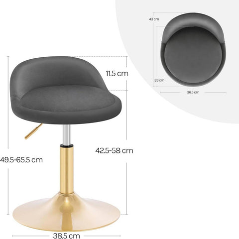 Rootz Adjustable Makeup Stool - Office Booster - Kitchen Rotating Seat - Enhances Comfort - 38.5 x 49.5-65.5 x 43 cm -Grey + Gold