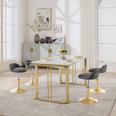 Rootz Makeup Stool Set - Office Booters - Kitchen Stools - Height Adjustable - Ergonomic Support - 38.5cm x 49.5-65.5cm x 43cm - Grey + Gold