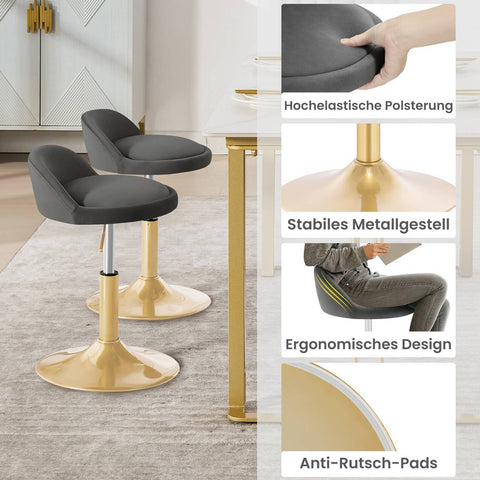 Rootz Adjustable Makeup Stool - Office Booster - Kitchen Rotating Seat - Enhances Comfort - 38.5 x 49.5-65.5 x 43 cm -Grey + Gold