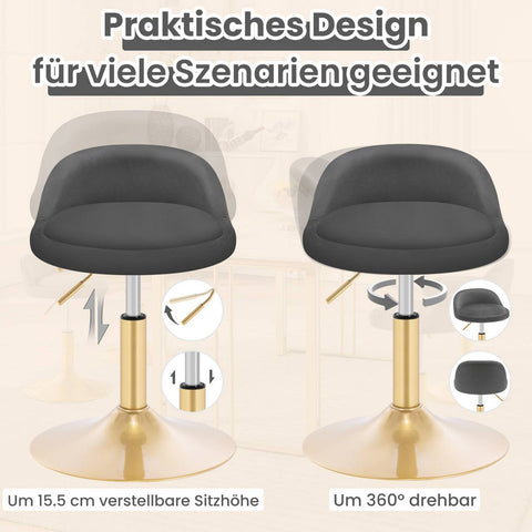 Rootz Adjustable Makeup Stool - Office Booster - Kitchen Rotating Seat - Enhances Comfort - 38.5 x 49.5-65.5 x 43 cm -Grey + Gold