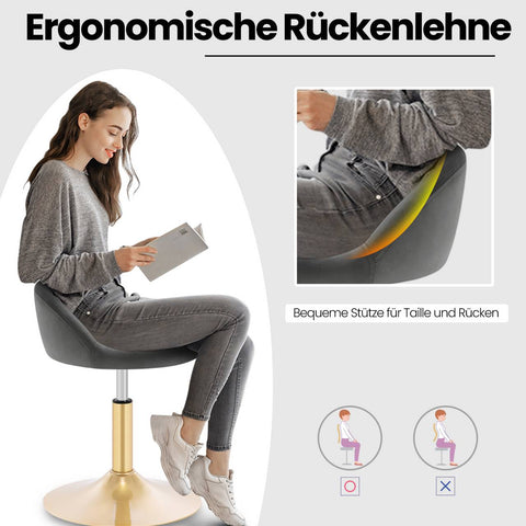 Rootz Makeup Stool Set - Office Booters - Kitchen Stools - Height Adjustable - Ergonomic Support - 38.5cm x 49.5-65.5cm x 43cm - Grey + Gold