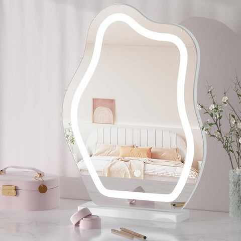 Rootz Make-Up Mirror with LED Lighting - Vanity Mirror - Dimmable Mirror - Artistic Cloud Shape - 43x56 cm - Enhances Makeup Application - White