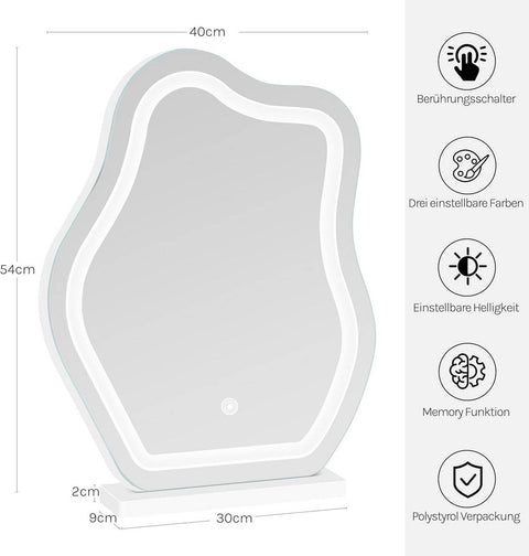 Rootz Make-Up Mirror with LED Lighting - Vanity Mirror - Dimmable Mirror - Artistic Cloud Shape - 43x56 cm - Enhances Makeup Application - White
