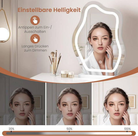 Rootz Make-Up Mirror with LED Lighting - Vanity Mirror - Dimmable Mirror - Artistic Cloud Shape - 43x56 cm - Enhances Makeup Application - White