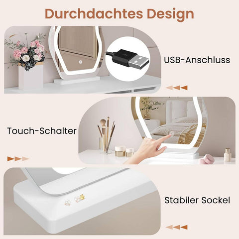 Rootz Make-Up Mirror with LED Lighting - Vanity Mirror - Dimmable Mirror - Artistic Cloud Shape - 43x56 cm - Enhances Makeup Application - White