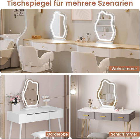 Rootz Make-Up Mirror with LED Lighting - Vanity Mirror - Dimmable Mirror - Artistic Cloud Shape - 43x56 cm - Enhances Makeup Application - White