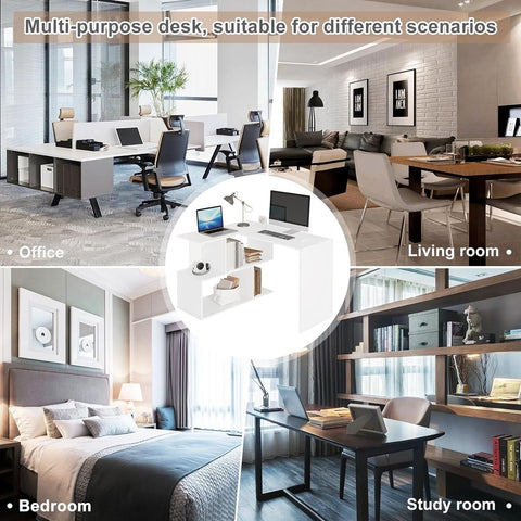 Rootz Multifunctional L-Shaped Desk - Corner Desk - Office Desk - Spacious Dual Tabletops - Integrated Shelving - Sturdy Build - 100cm x 77cm x 120cm