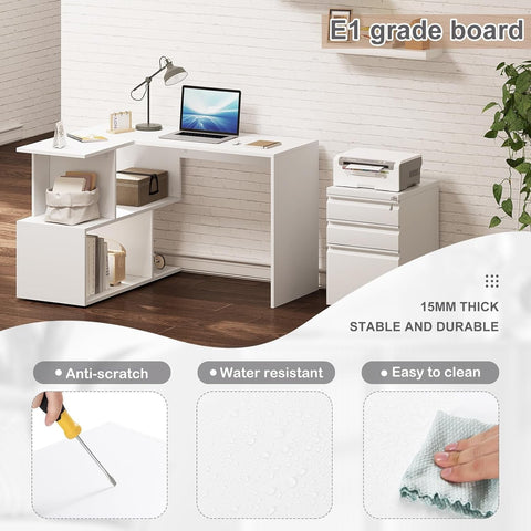 Rootz Multifunctional L-Shaped Desk - Corner Desk - Office Desk - Spacious Dual Tabletops - Integrated Shelving - Sturdy Build - 100cm x 77cm x 120cm