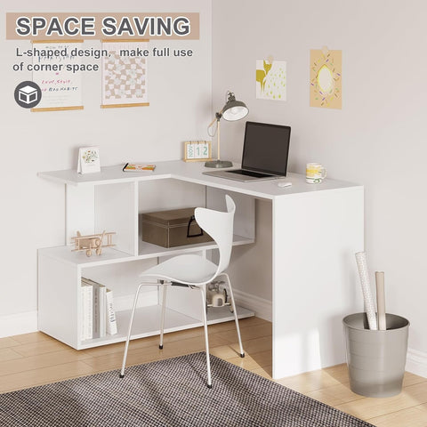 Rootz Multifunctional L-Shaped Desk - Corner Desk - Office Desk - Spacious Dual Tabletops - Integrated Shelving - Sturdy Build - 100cm x 77cm x 120cm