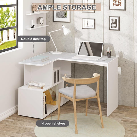 Rootz Multifunctional L-Shaped Desk - Corner Desk - Office Desk - Spacious Dual Tabletops - Integrated Shelving - Sturdy Build - 100cm x 77cm x 120cm